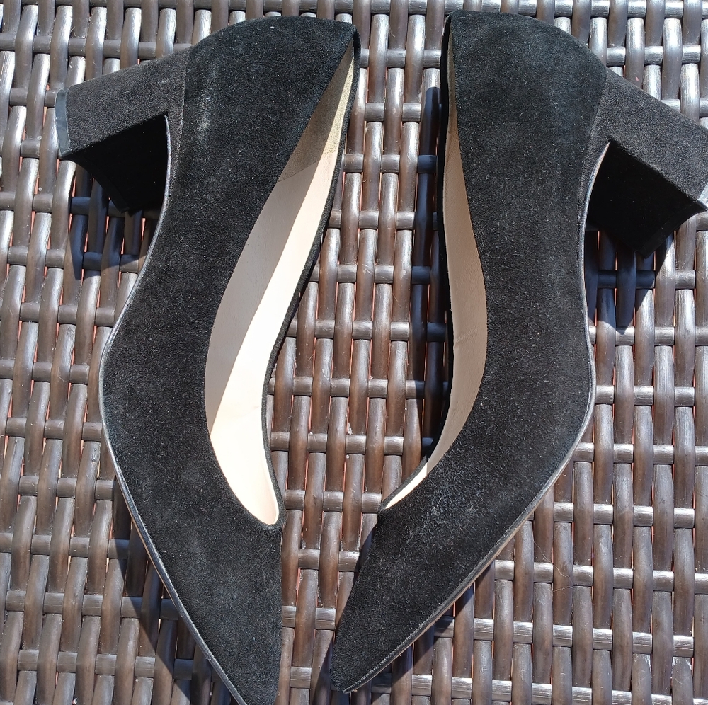 Marc Fisher Black Suede Pointed Toe Block Heel Pumps